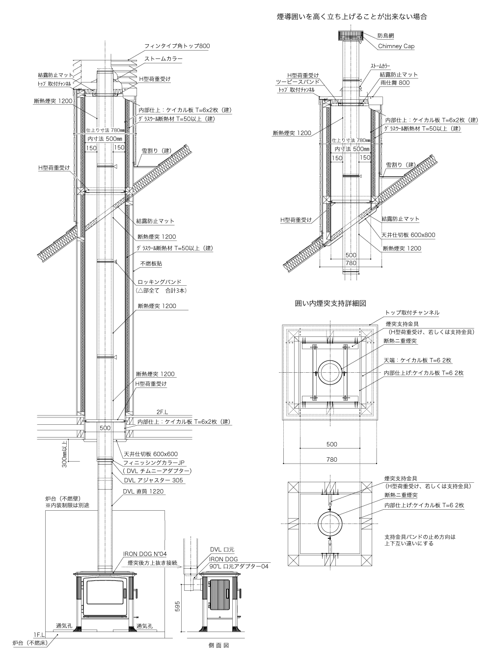 屋根貫通 煙導囲い煙突施工例